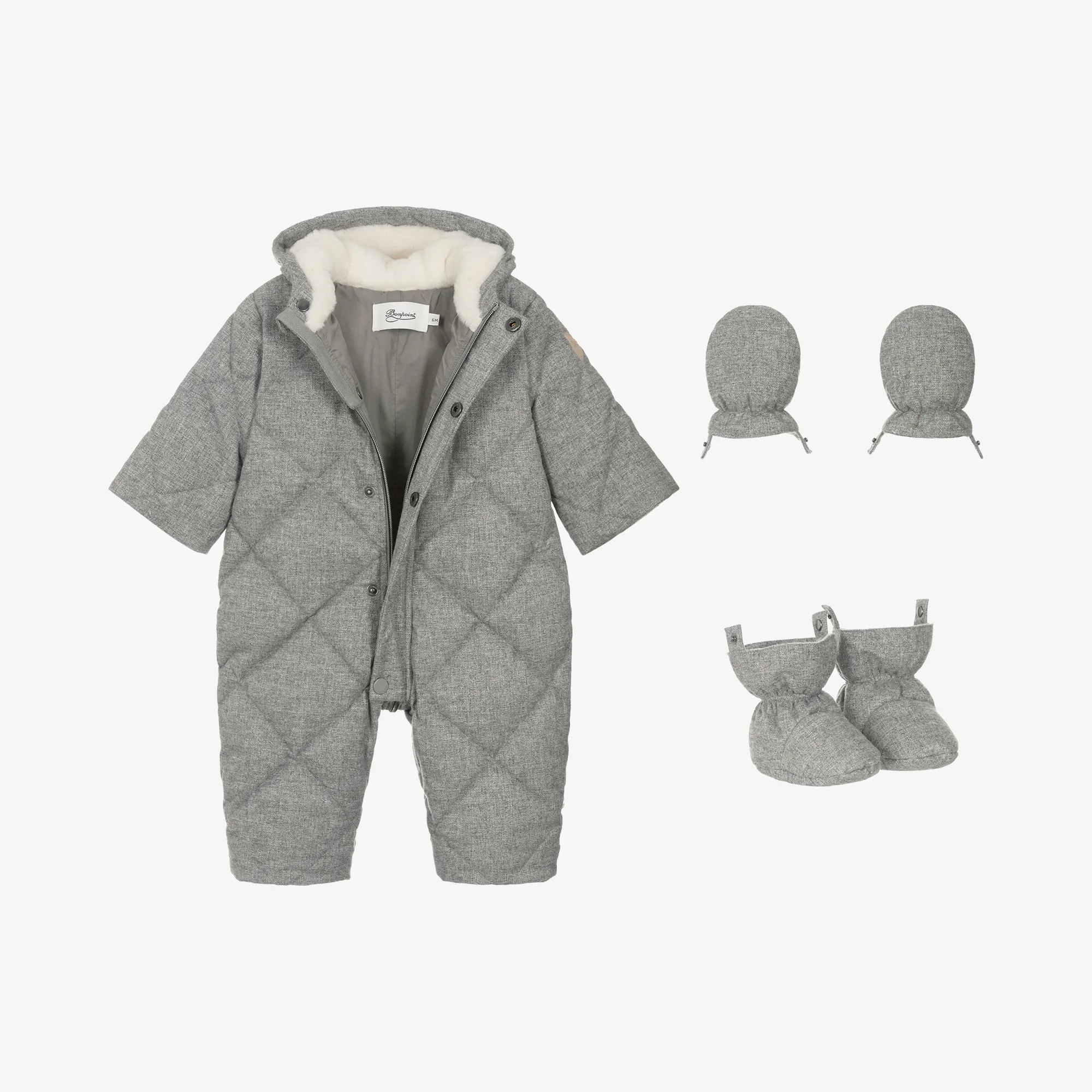 Grey Quilted Down Snowsuit