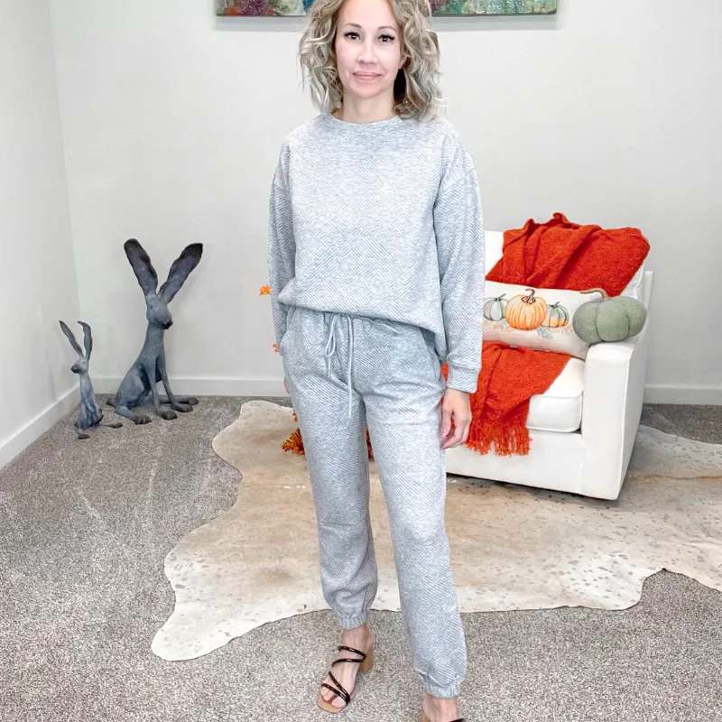 Grey Textured Long Sleeve Sweatshirt Top