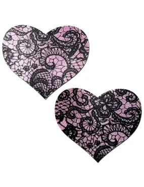 HEART NIPPLE PASTIES - PINK LACE