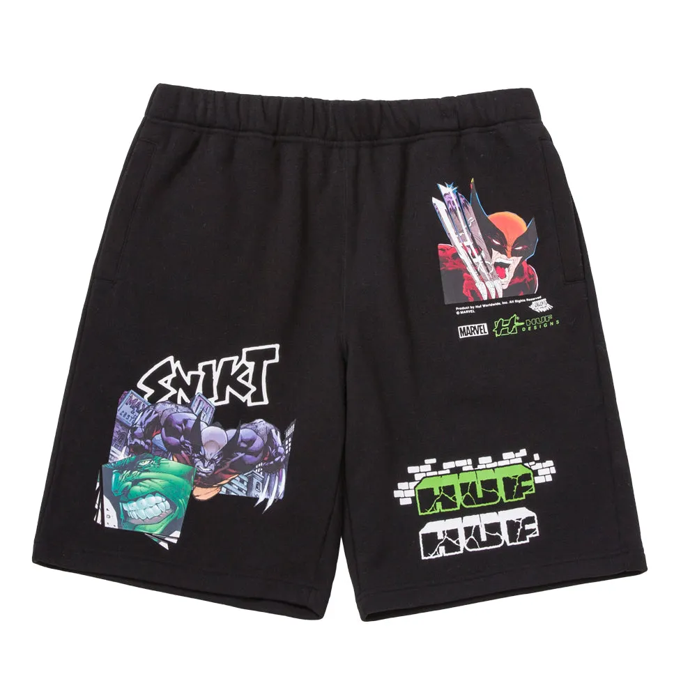 HUF X MARVEL COLLECTION SMASH UP FLEECE SHORT // BLACK