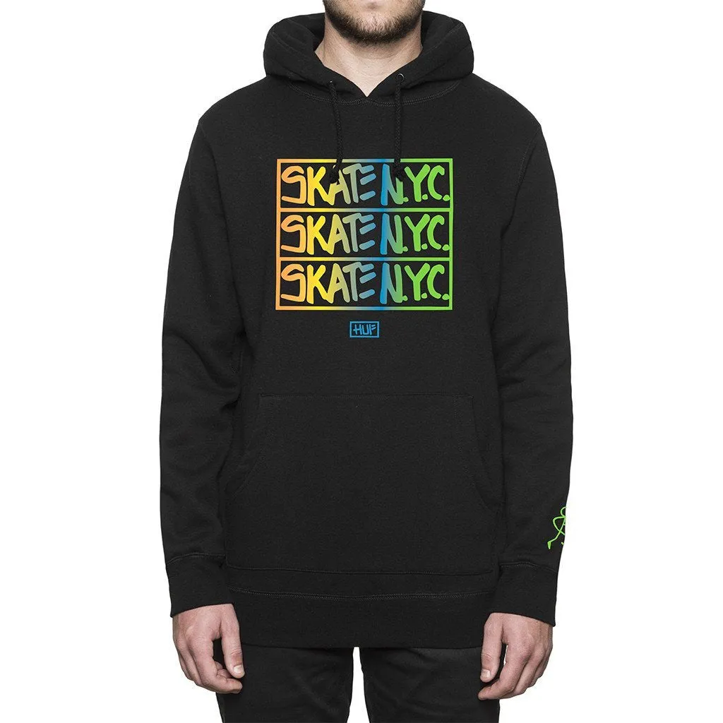 HUF X SKATE NYC HOODED FLEECE // BLACK