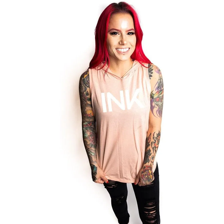 INK Women's Peach Sleeveless Hoodie Tee