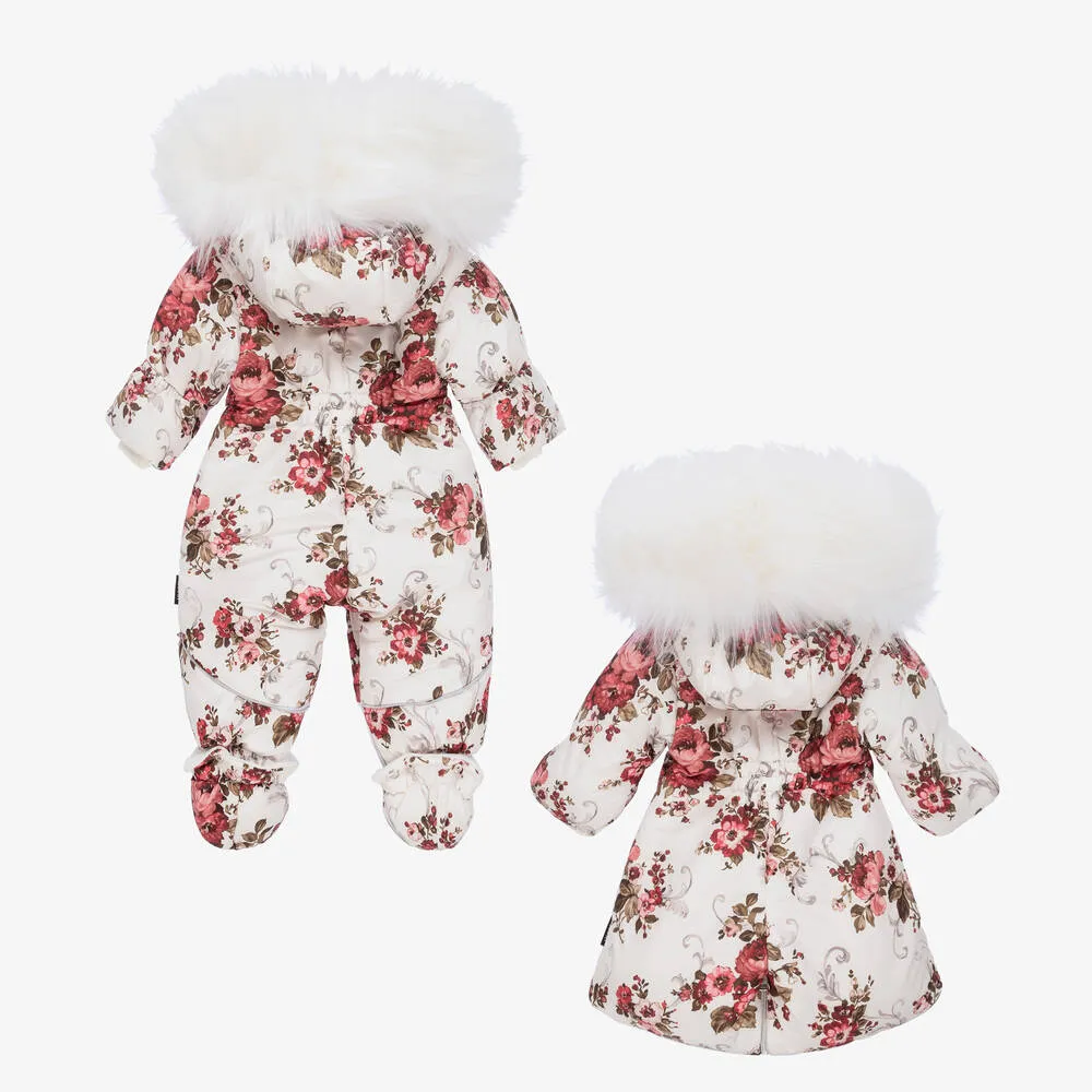 Ivory Floral Baby Snowsuit