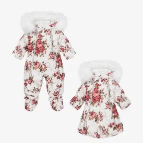 Ivory Floral Baby Snowsuit