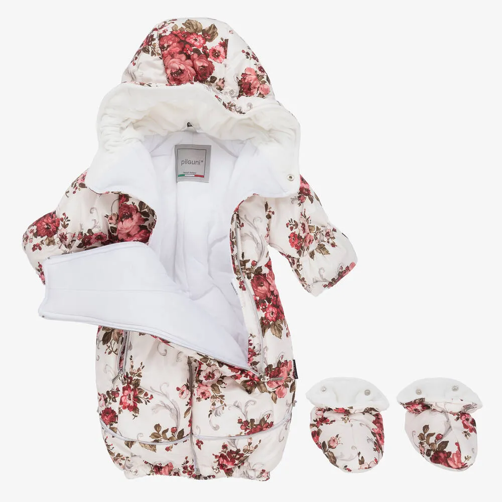 Ivory Floral Baby Snowsuit