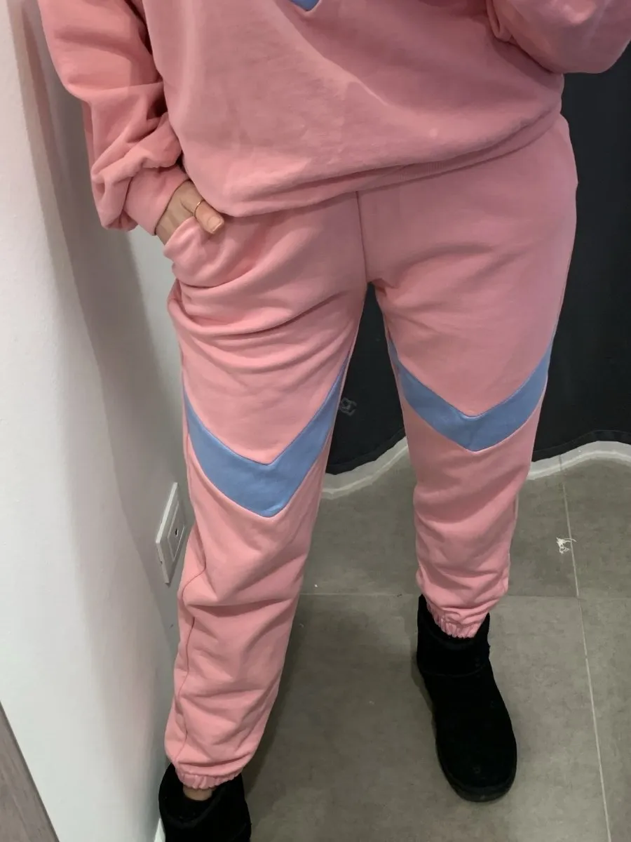 Joggers rosa con fascia azzurra