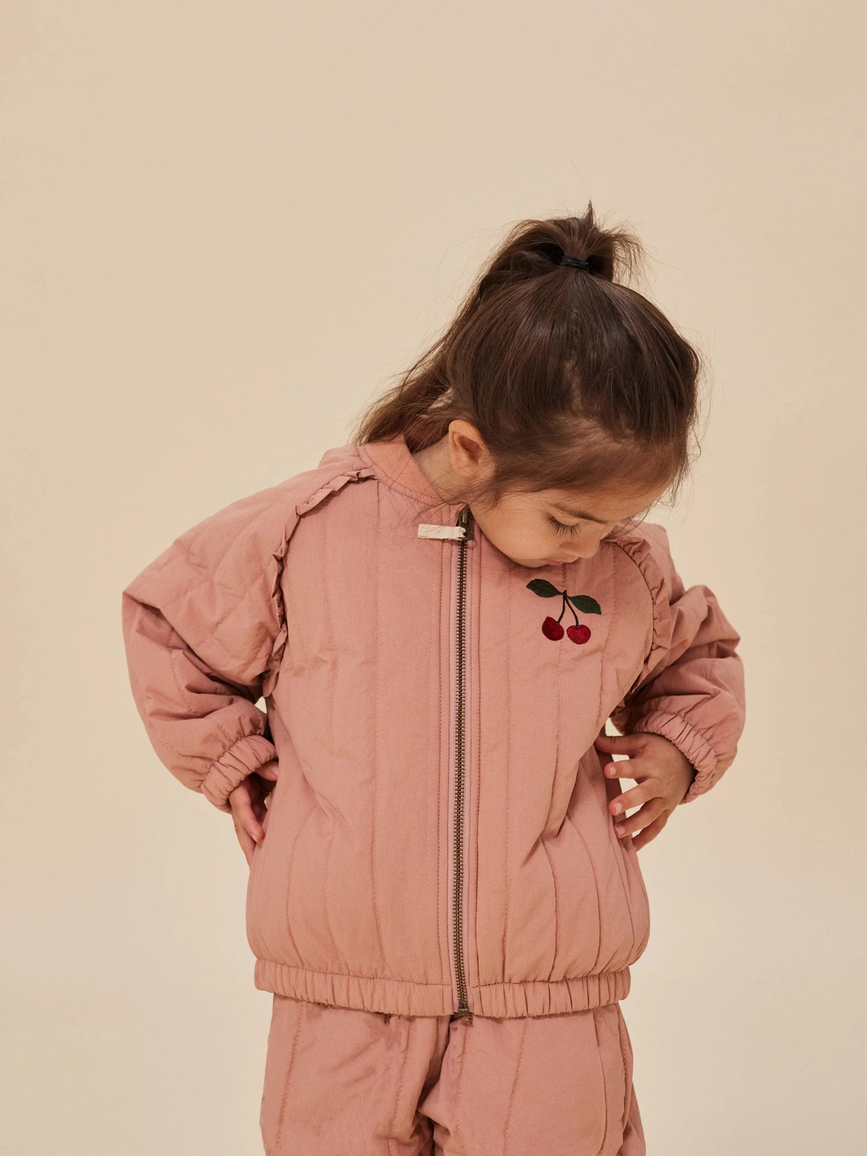 Konges Sljd Girls Juno Frill Cherry Bomber Jacket in Pink