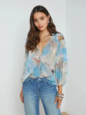 L’agence - Teagan Puff Sleeve Blouse - Light Blue Multi Renaissance