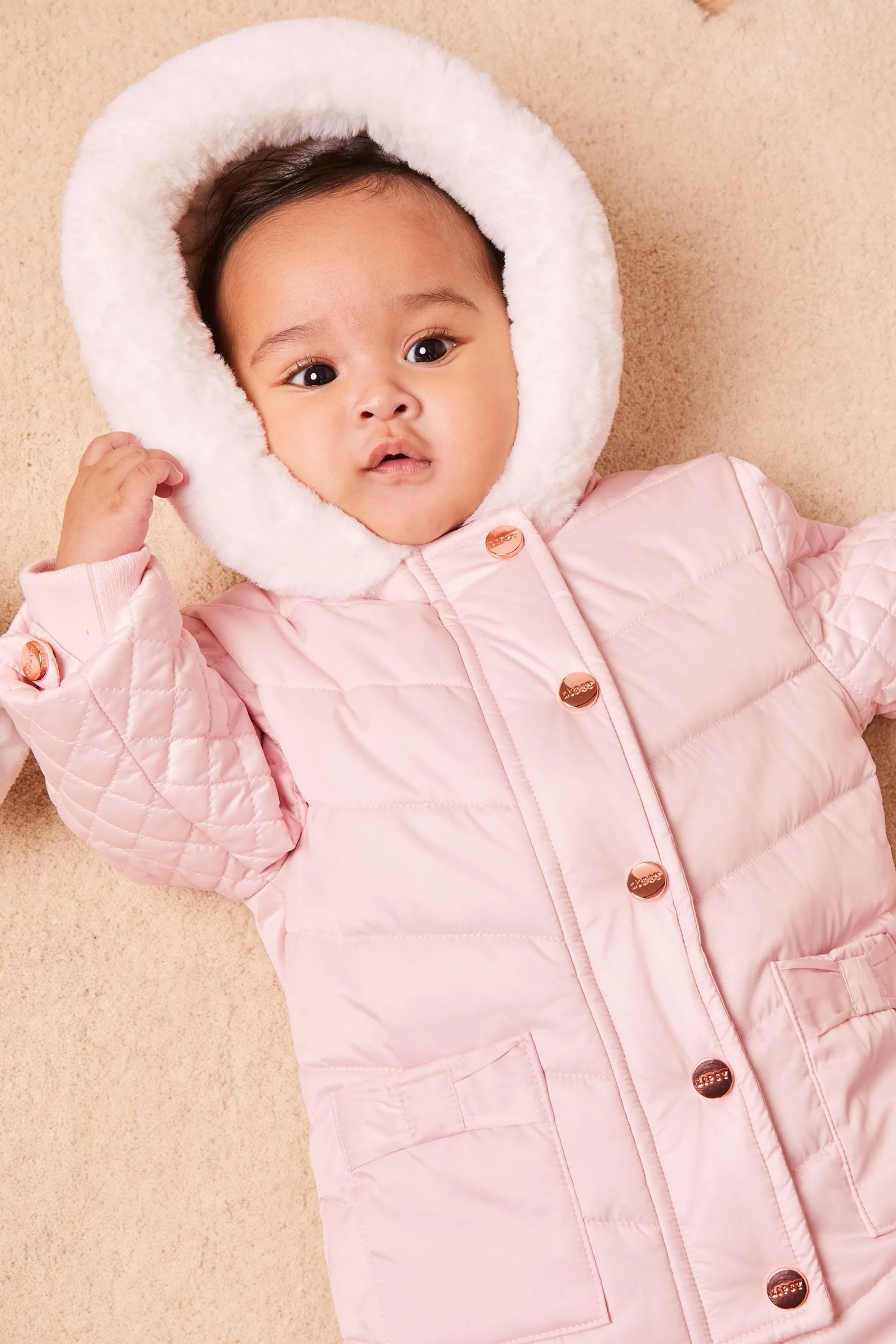 Lipsy Pink Fleece Lined Baby Snowsuit