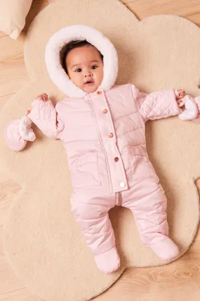 Lipsy Pink Fleece Lined Baby Snowsuit