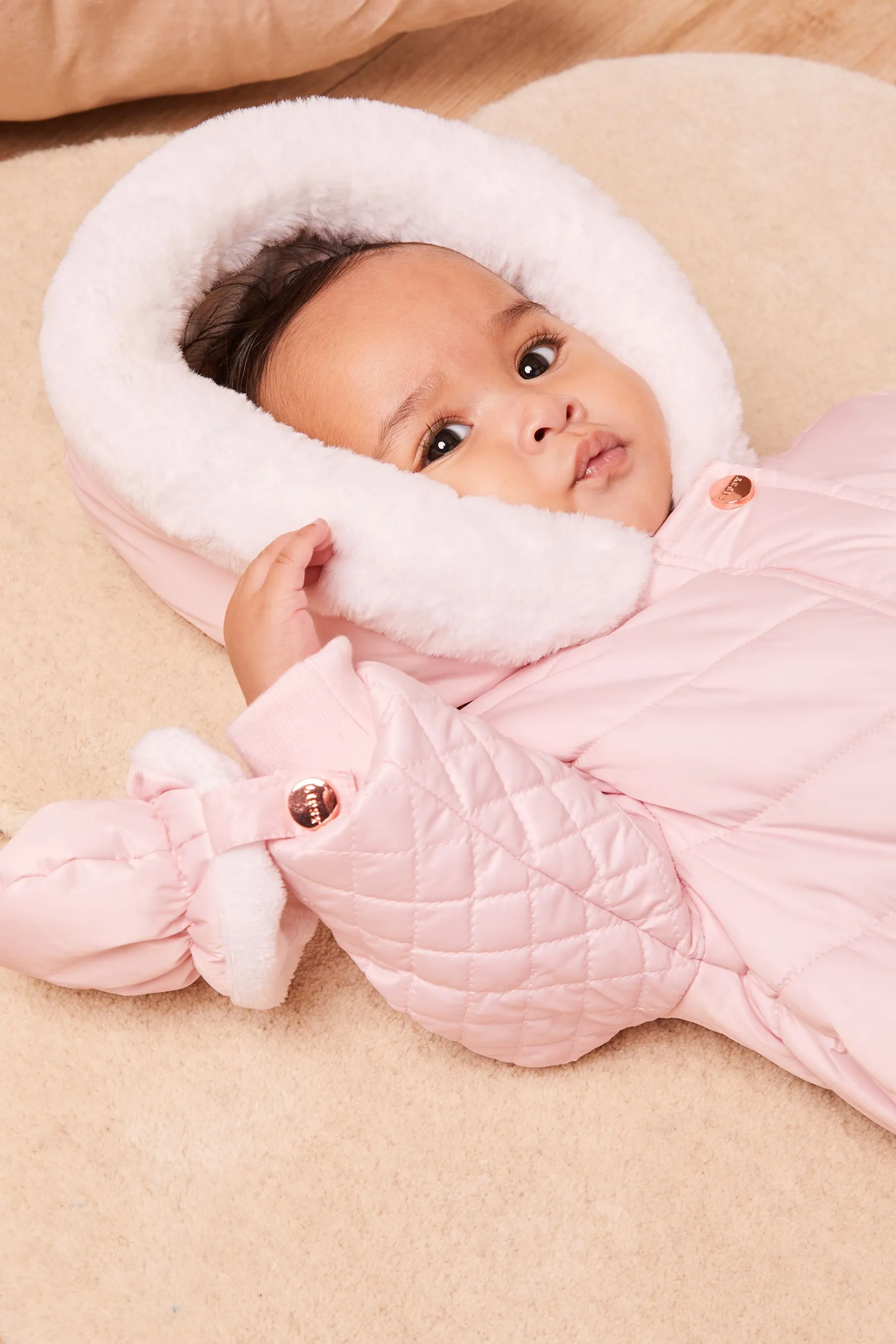 Lipsy Pink Fleece Lined Baby Snowsuit