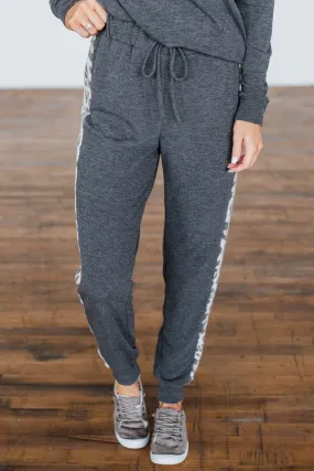 Live Wild Leopard Joggers- Charcoal