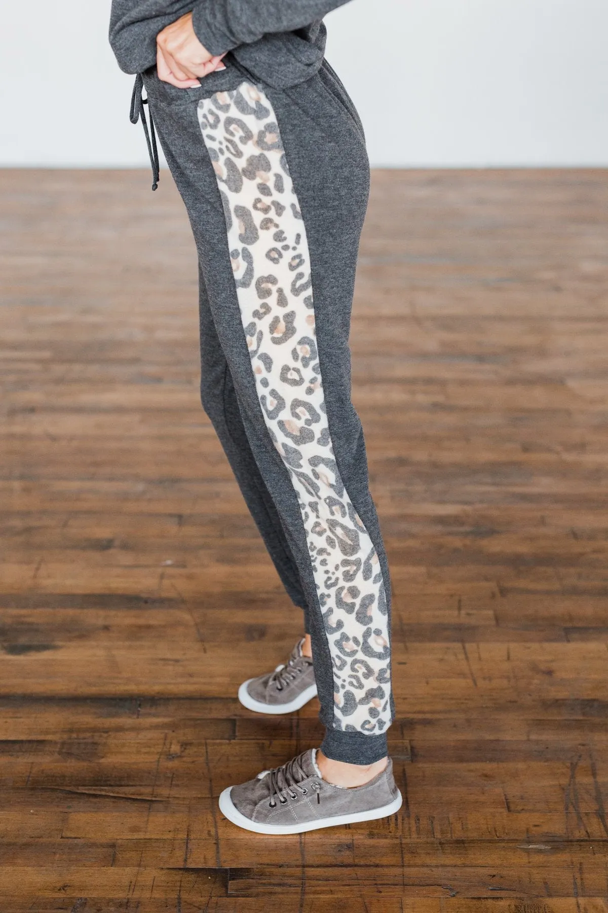 Live Wild Leopard Joggers- Charcoal