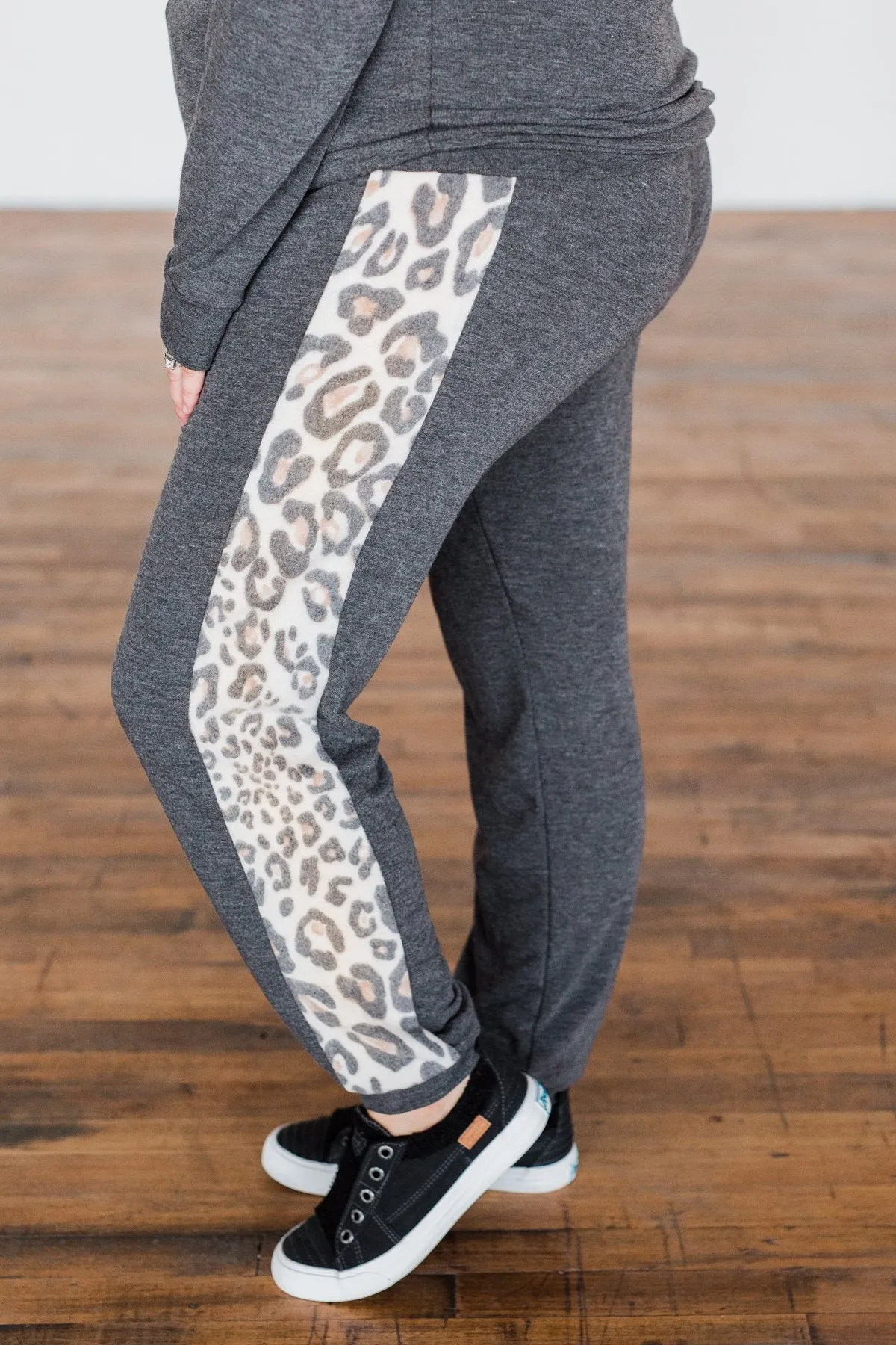 Live Wild Leopard Joggers- Charcoal