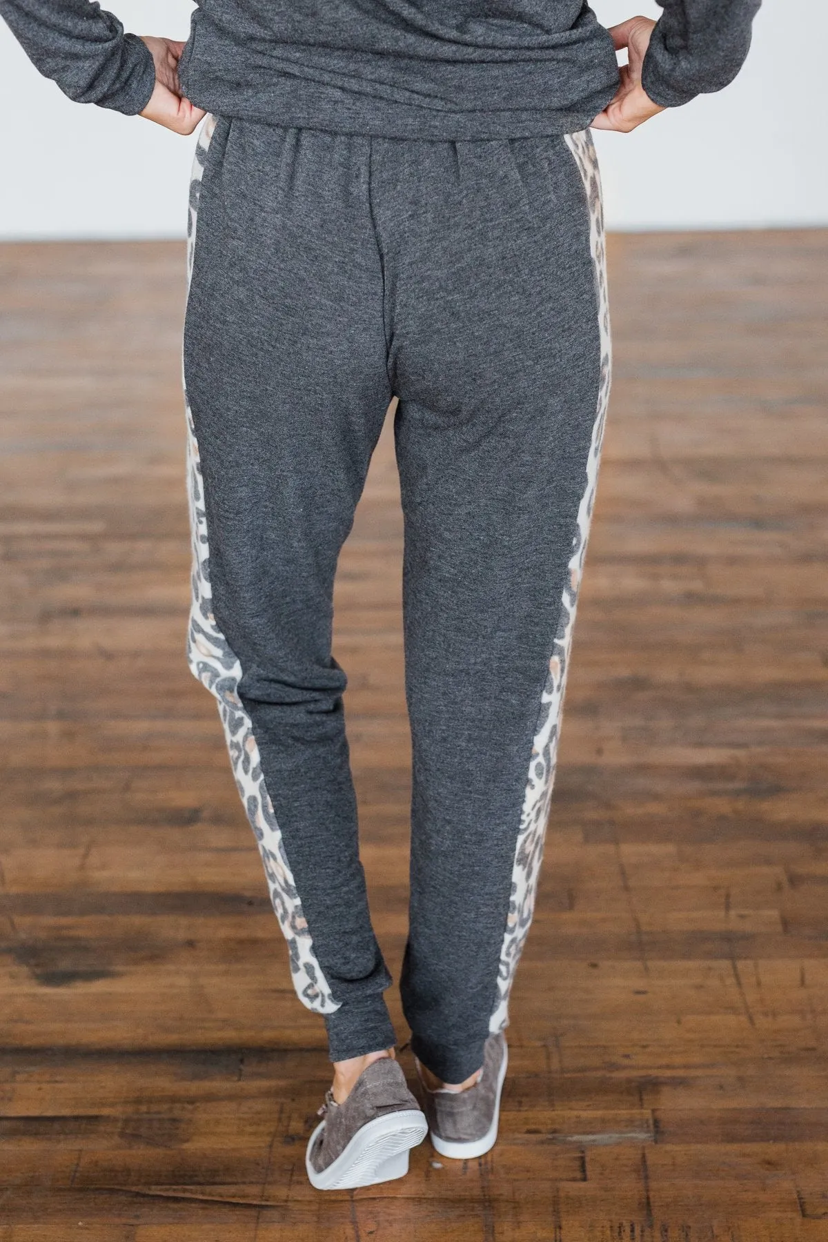 Live Wild Leopard Joggers- Charcoal