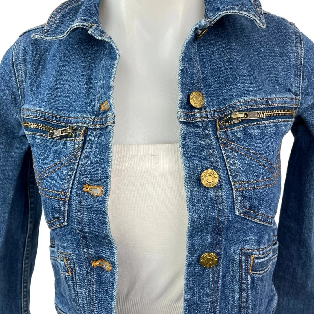 Madewell x Daryl K Blue Denim Button Collar Long Sleeve Jean Coat Jacket Sz XXS