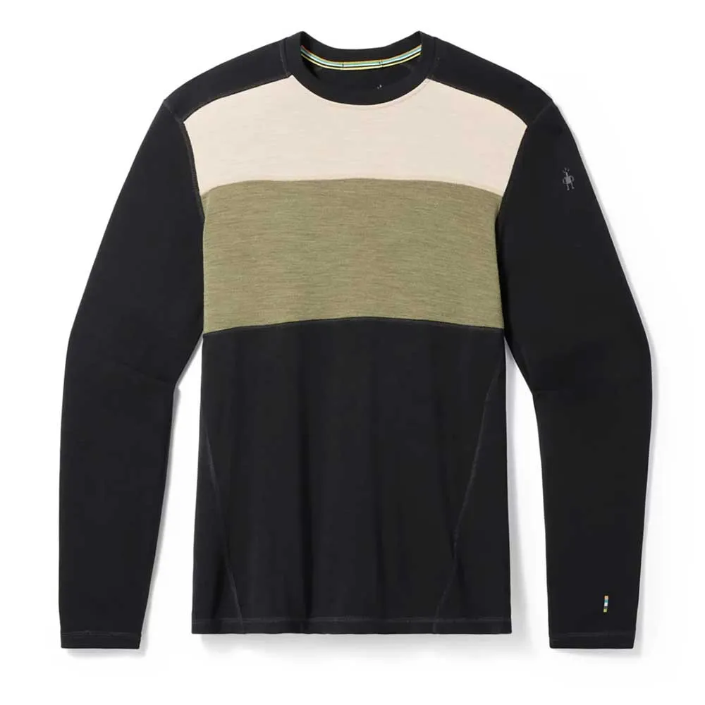 Men's Classic Thermal Merino Base Layer Colorblock Crew - Black-Winter Moss