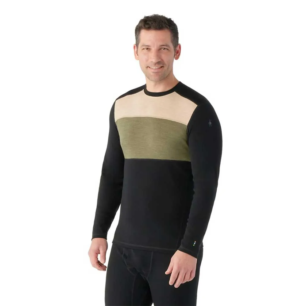 Men's Classic Thermal Merino Base Layer Colorblock Crew - Black-Winter Moss