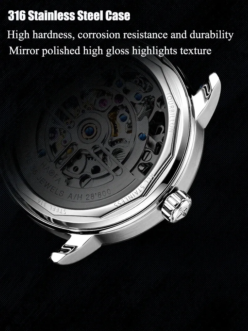 Men's Double Mainspring Drive Flying Tourbillon Automatic Luminous Watch