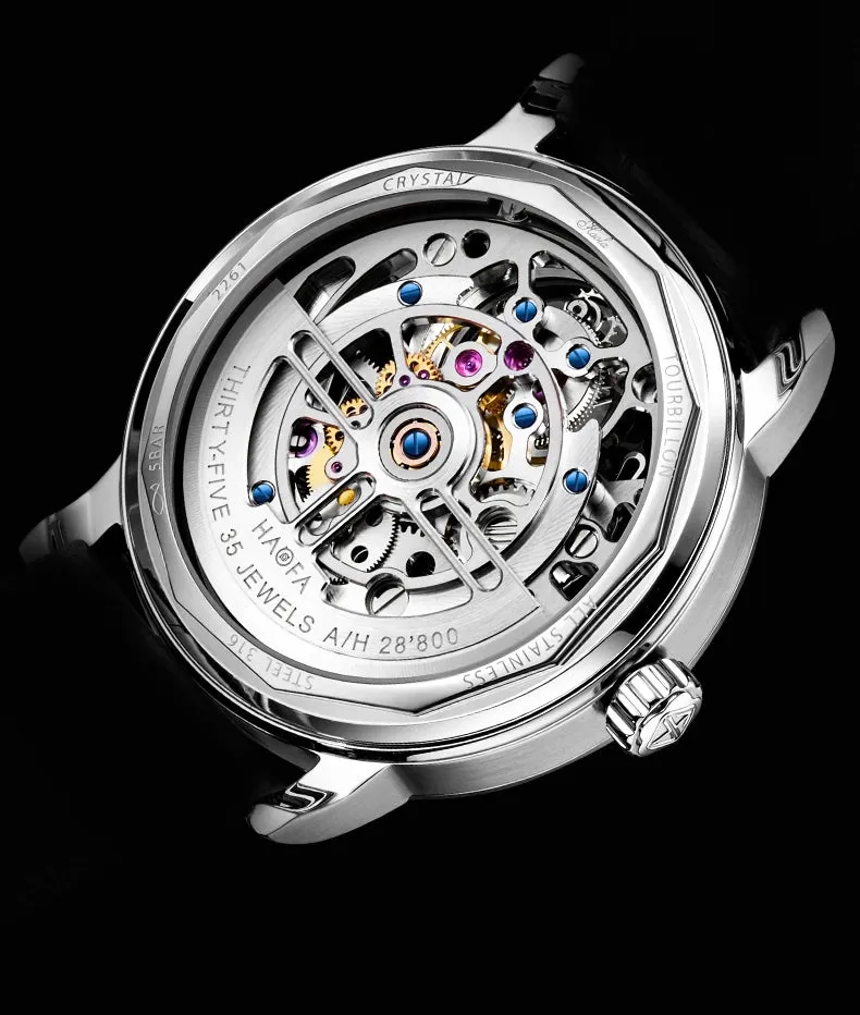 Men's Double Mainspring Drive Flying Tourbillon Automatic Luminous Watch