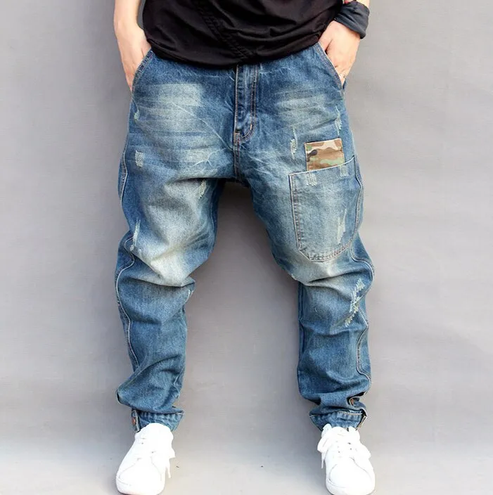 Men's Hip Hop Mid Waist Streetwear Loose Fit Denim Harlan Harem Pants