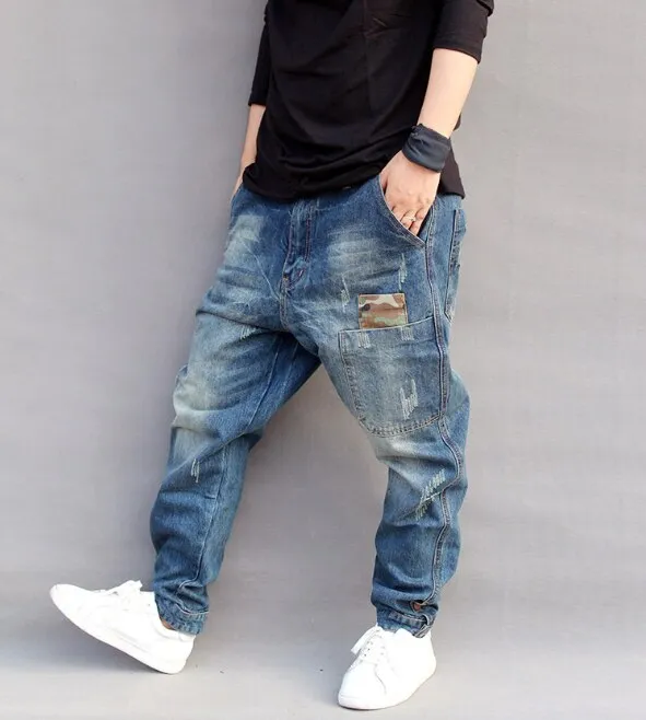 Men's Hip Hop Mid Waist Streetwear Loose Fit Denim Harlan Harem Pants