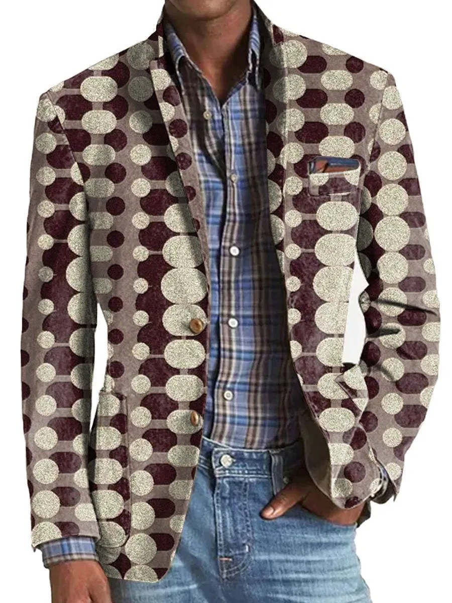 Men's Irregular Circle Print Single-Breasted Retro Blazer