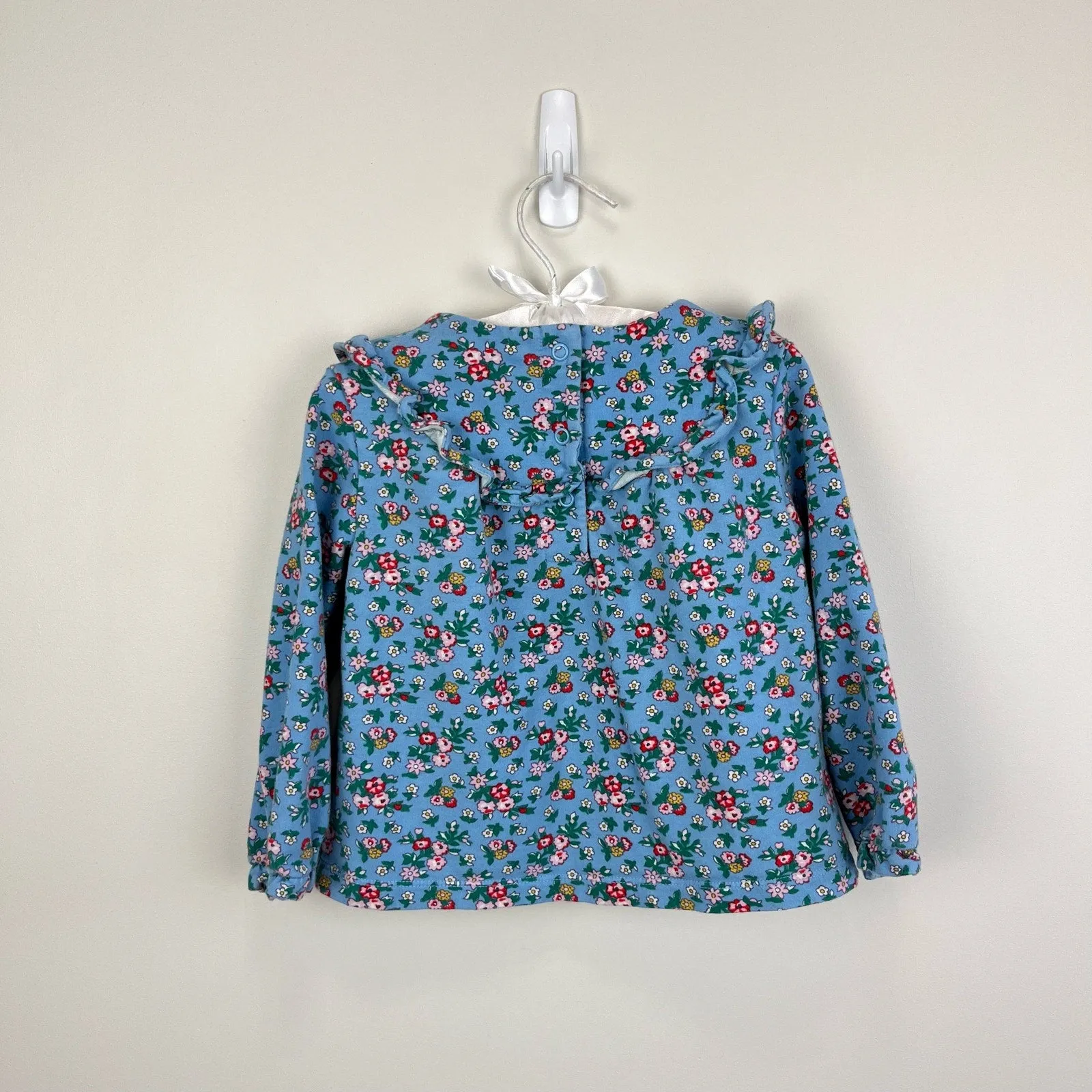 Mini Boden Blue Floral Ruffle Heart Blouse 18-24 Months