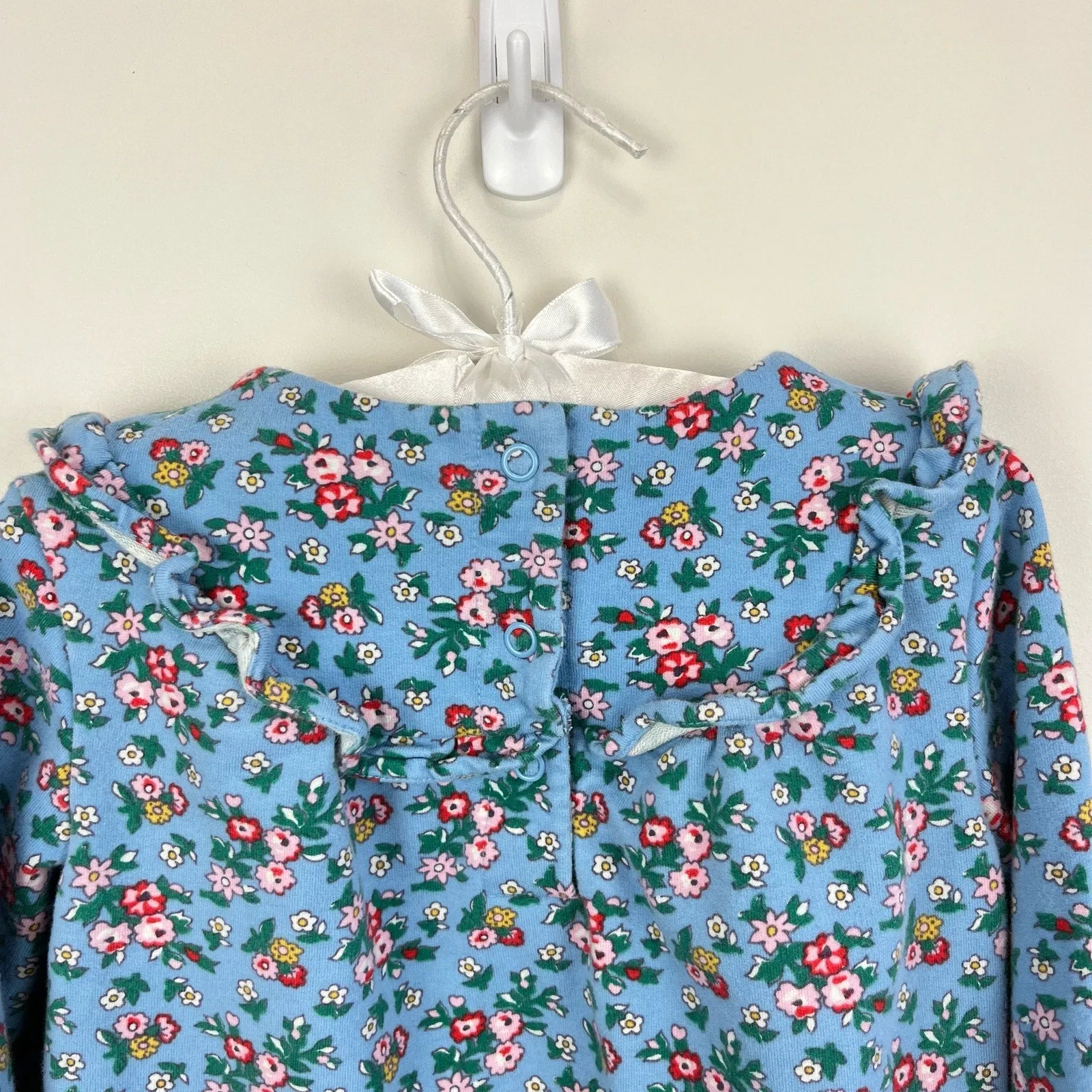 Mini Boden Blue Floral Ruffle Heart Blouse 18-24 Months