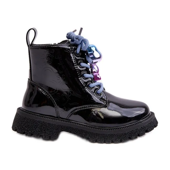 Miss Children's Patent Insulated Boots With Decoration, Black Bunnyjoy