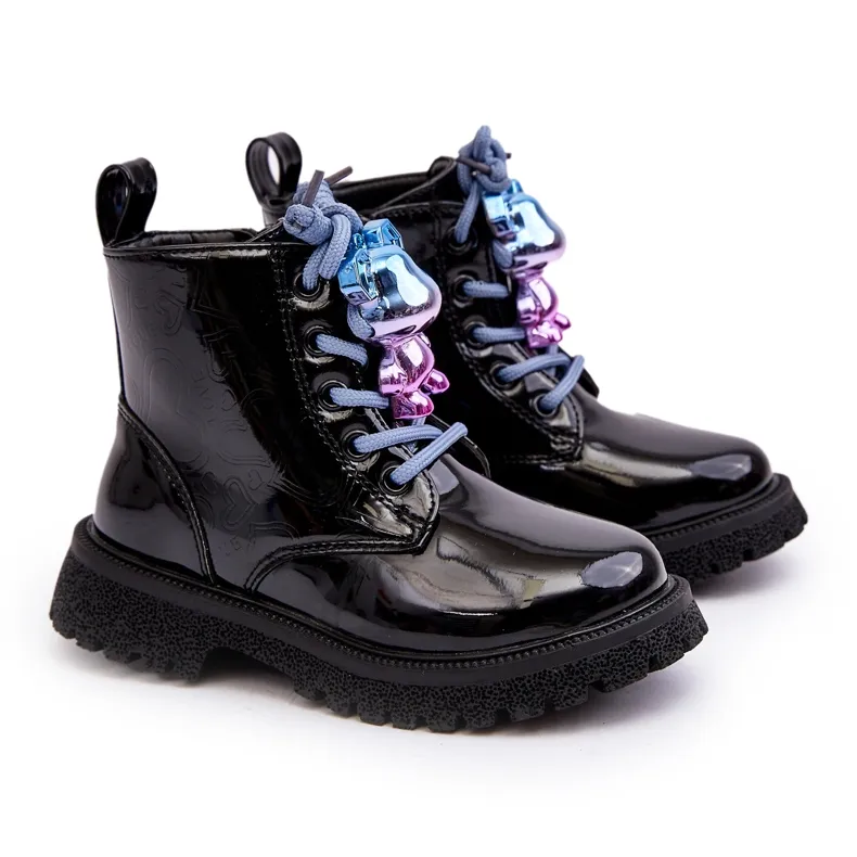 Miss Children's Patent Insulated Boots With Decoration, Black Bunnyjoy