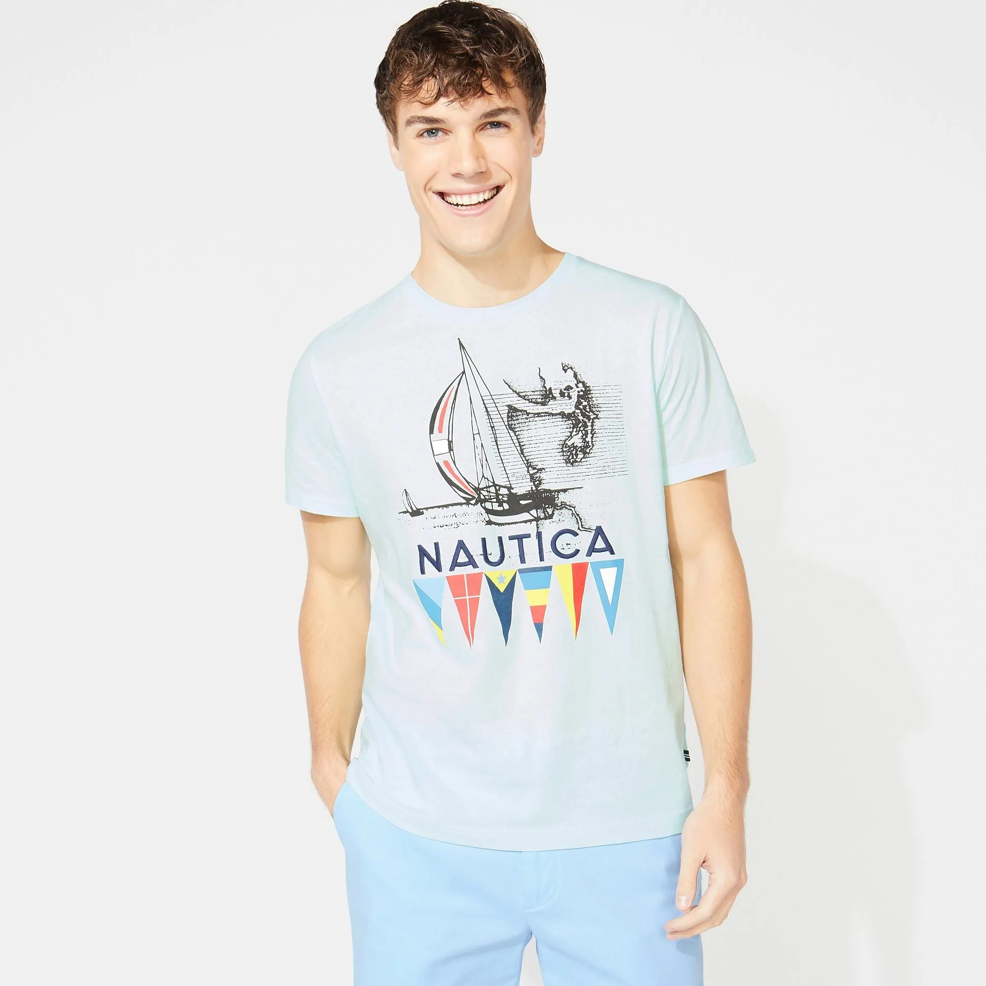 Nautica Men's Big & Tall Nautica Flag Print T-Shirt Aquabreeze