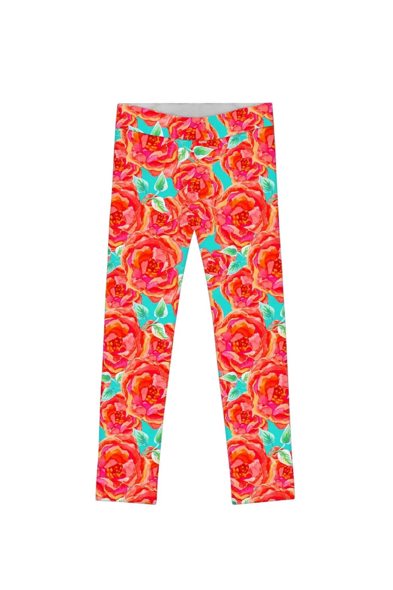 Oh So Sassy Lucy Cute Orange Floral Printed Leggings - Girls