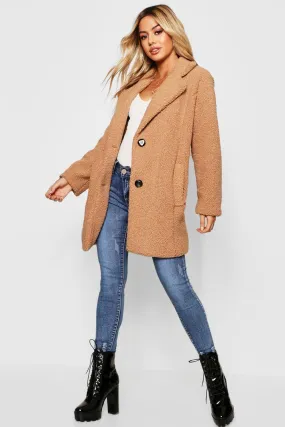 Petite Button Through Teddy Coat