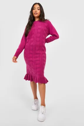 Petite Cable Knit Ruffle Hem Sweater Dress