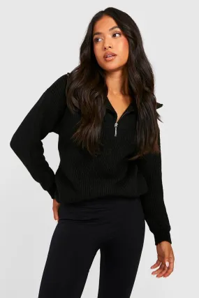 Petite Soft Brushed Knit Zip Polo Sweater