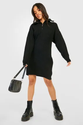 Petite Soft Knit Zip Polo Sweater Dress