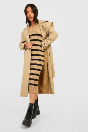 Petite Striped V Neck Sweater Dress