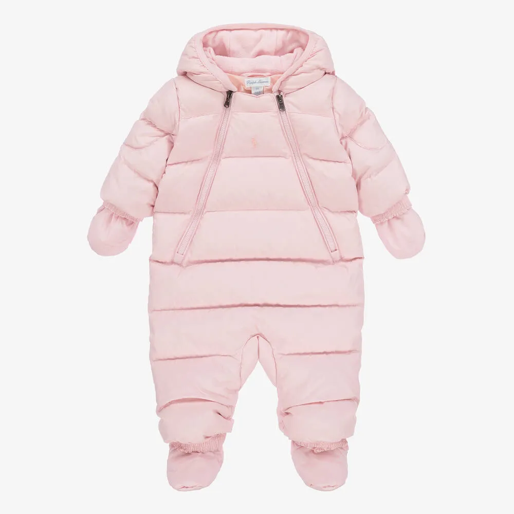 Pink Padded & Hooded Baby Snowsuit