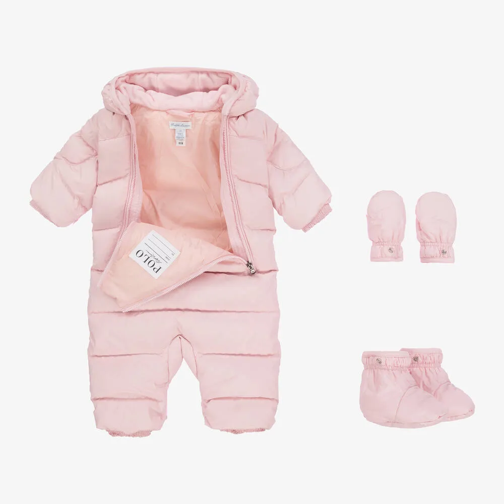 Pink Padded & Hooded Baby Snowsuit