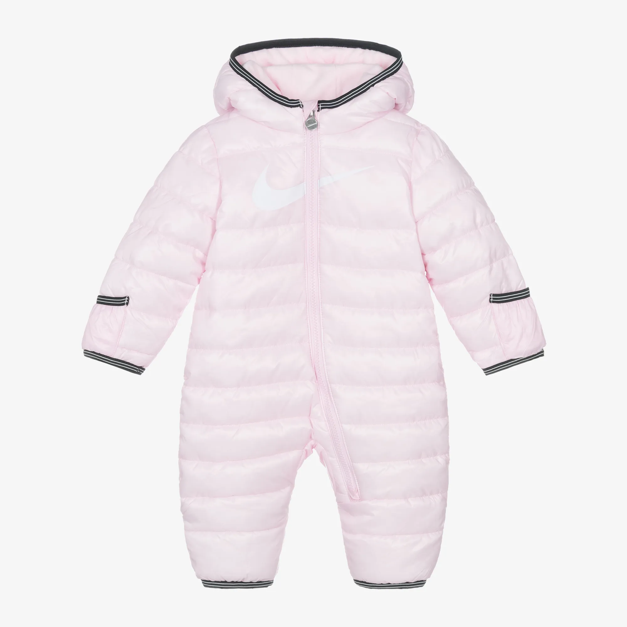 Pink Swoosh Logo Padded Baby Snowsuit