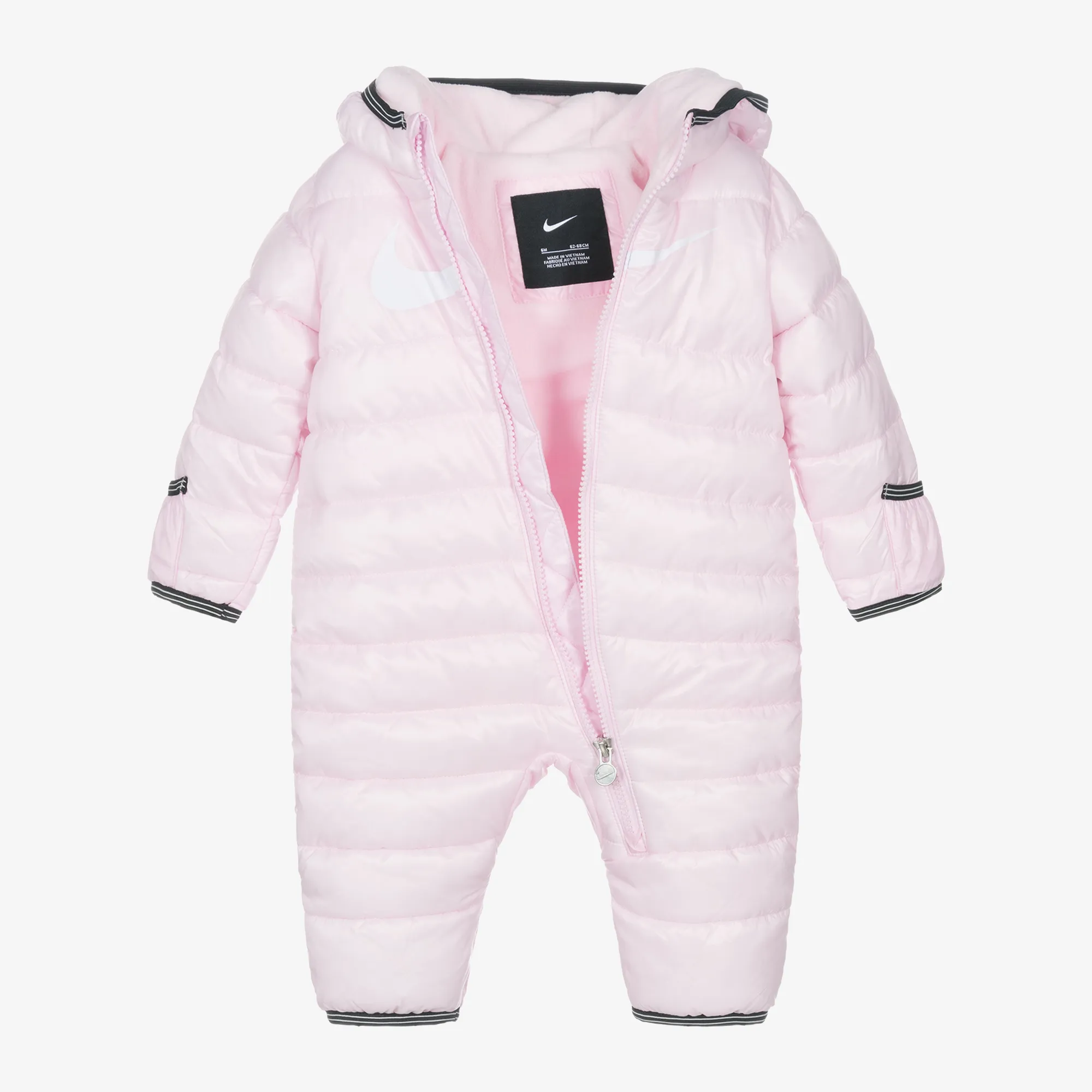 Pink Swoosh Logo Padded Baby Snowsuit