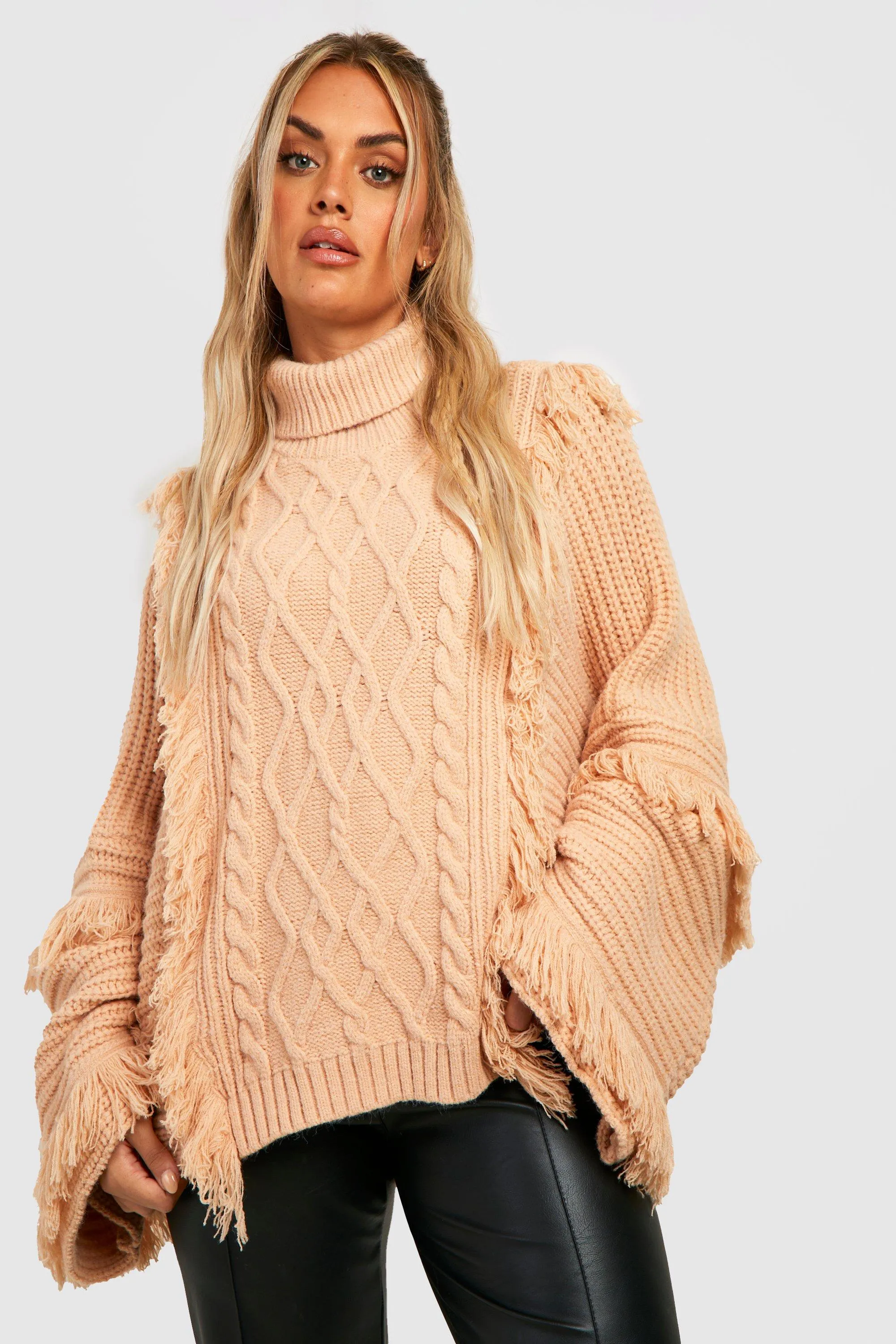 Plus Chunky Cable Tassel Turtleneck Sweater