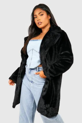 Plus Collar Detail Faux Fur Coat