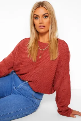 Plus Oversized Bobble Sleeve Knitted Sweater