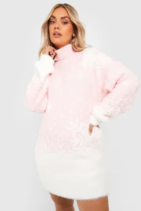 Plus Snowflake Fluffy Knit Turtleneck Sweater