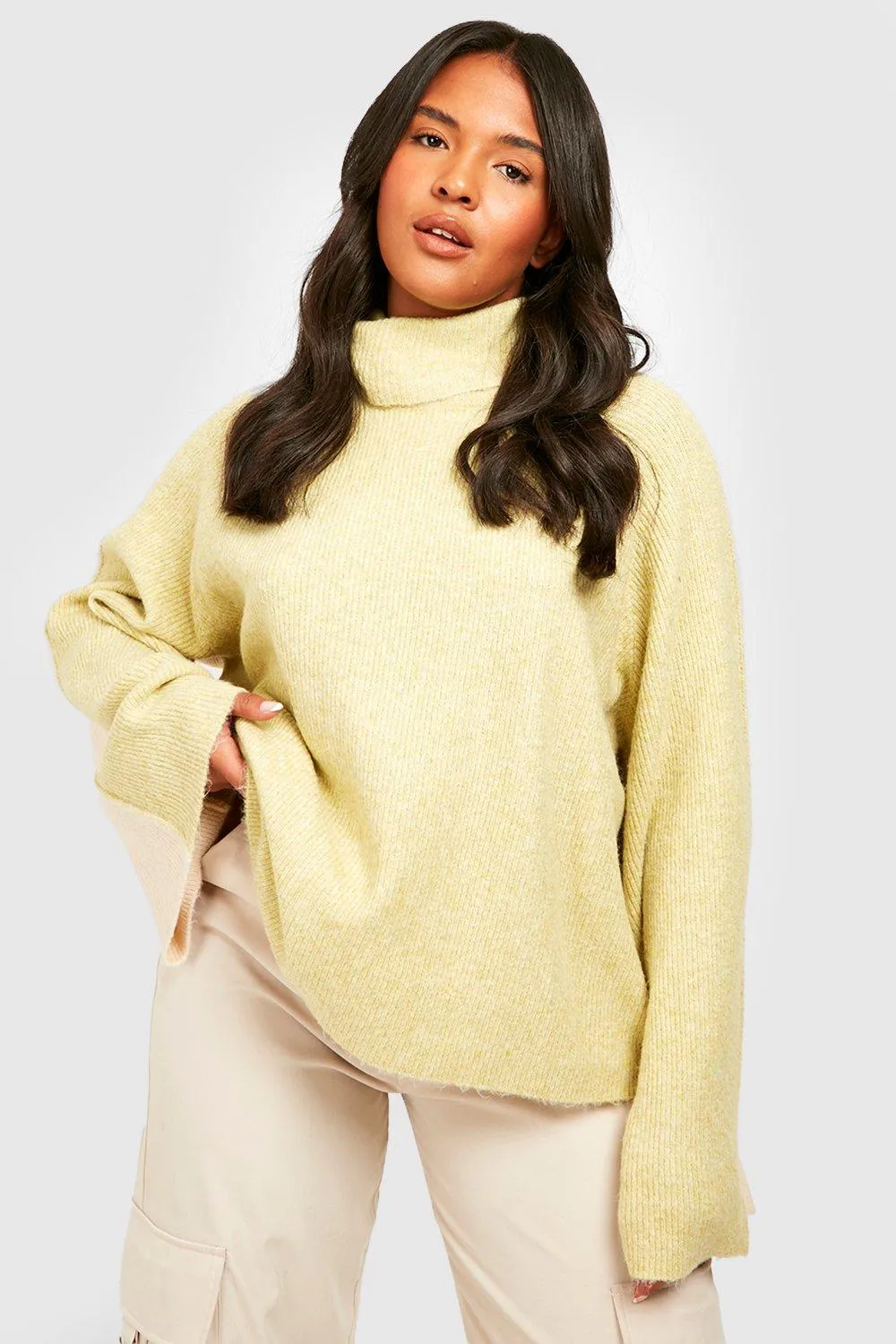 Plus Turtleneck Color Block Knitted Sweater