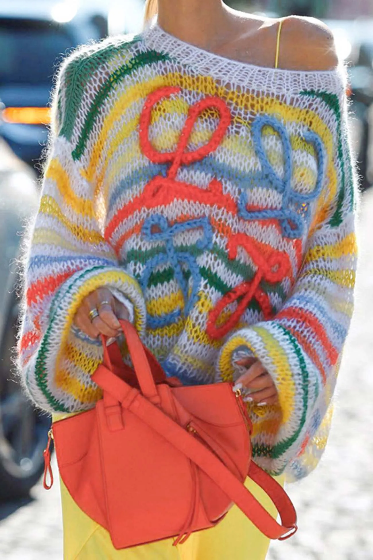 Rainbow Contrast Crochet Sweater