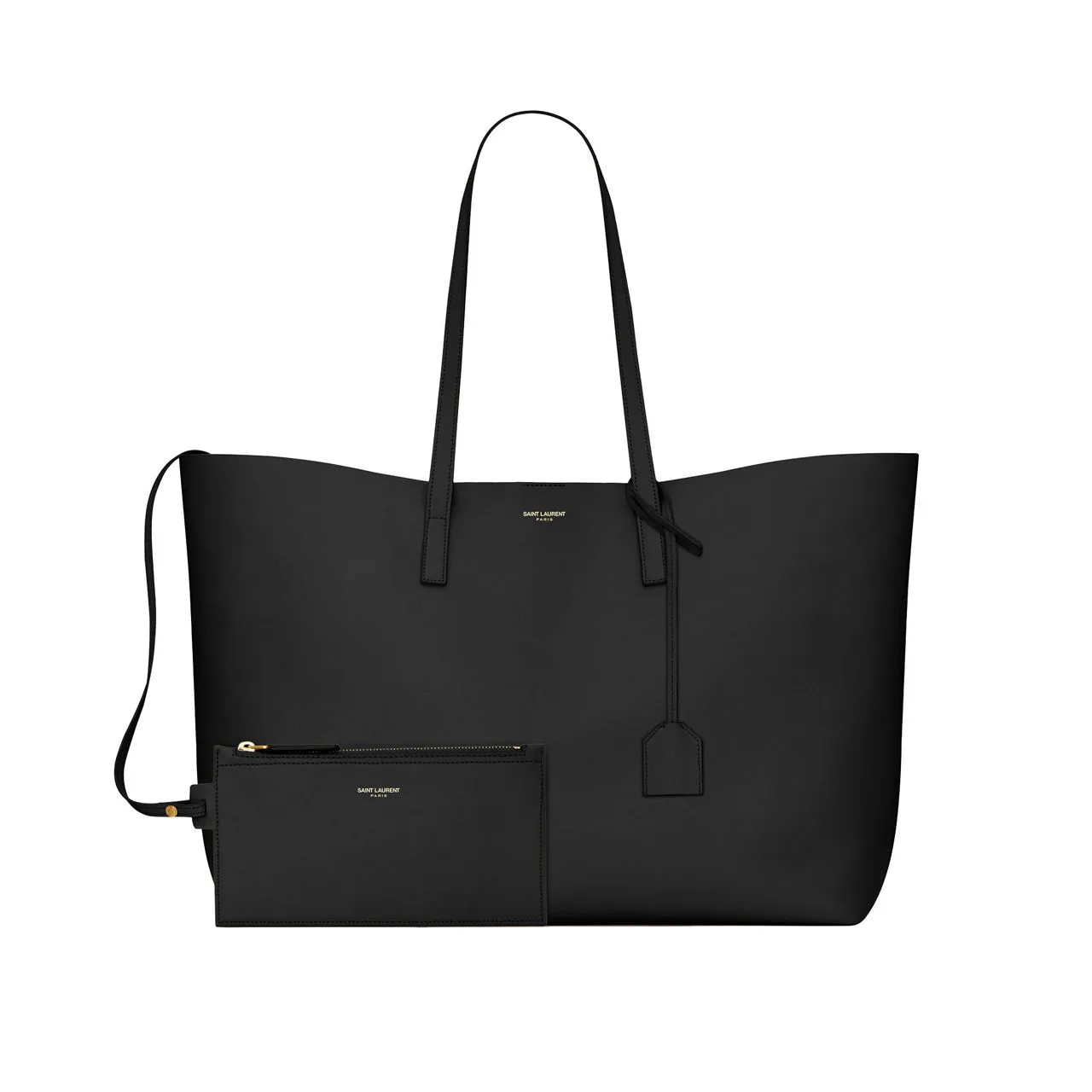 SAINT LAURENT Shopping East-West Leather Tote - BLACK