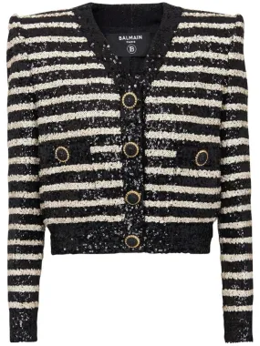 SHORT BLACK/WHITE STRIPED JACKET WITH SEQUINS